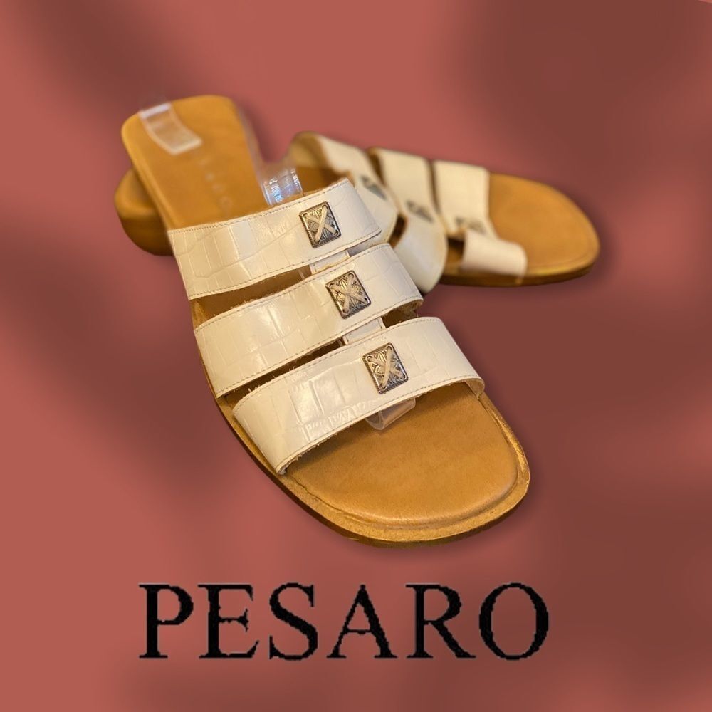 Pesaro White Triple Band Slide Sandals 8.5